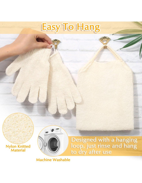 Juego de Guantes Exfoliantes Anezus y Toalla Beige 18.1x14.8cm Juego de Guantes Exfoliantes Anezus y Toalla Beige 18.1x14.8cm