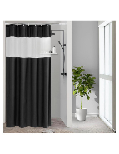 Cortina de Ducha UFRIDAY Negra y Blanca 122x183 cm Lavable