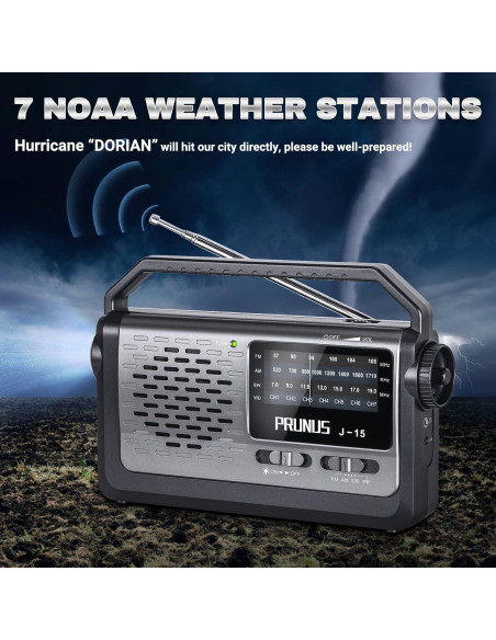 Radio Meteorológica Portátil PRUNUS J15WB AM FM con Linterna Radio Meteorológica Portátil PRUNUS J15WB AM FM con Linterna