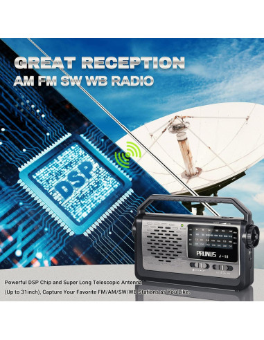 Radio Meteorológica Portátil PRUNUS J15WB AM FM con Linterna