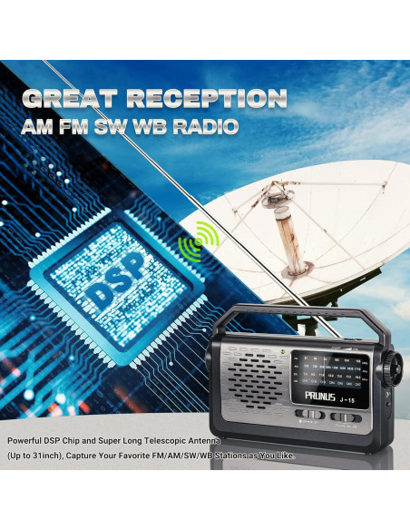 Radio Meteorológica Portátil PRUNUS J15WB AM FM con Linterna Radio Meteorológica Portátil PRUNUS J15WB AM FM con Linterna