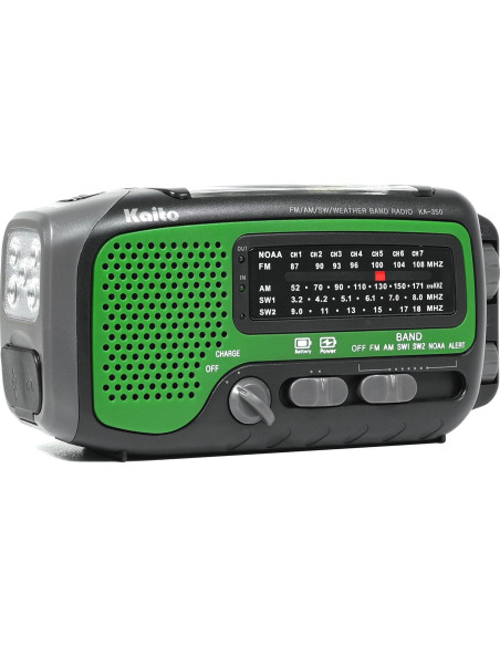 Radio Meteorológica Kaito KA350GN AM/FM/SW NOAA con Linterna 5-LED Radio Meteorológica Kaito KA350GN AM/FM/SW NOAA con Linterna 5-LED