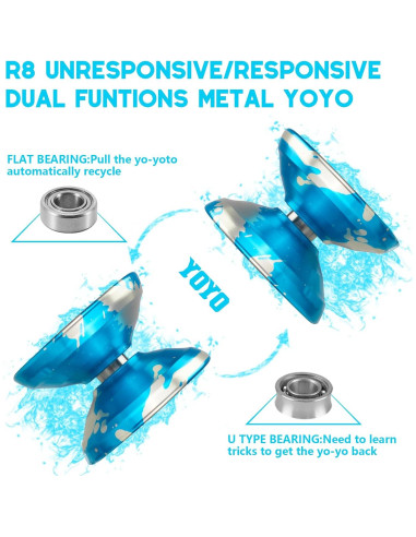Yoyo WATIEOBOO R8 Profesional Doble Función Azul Plata