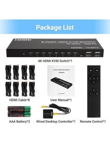 Conmutador KVM HDMI 8 Puertos TCNEWCL 4K@60Hz Control Remoto