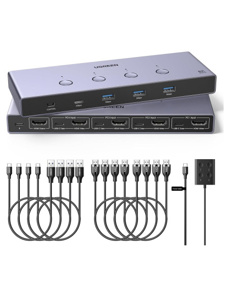 Interruptor KVM UGREEN 8K@60Hz para 4 Computadoras USB 3.0 Interruptor KVM UGREEN 8K@60Hz para 4 Computadoras USB 3.0