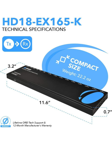 OREI Extensor HDMI 1x8 sobre Cat6/7 hasta 50.29m 1080P