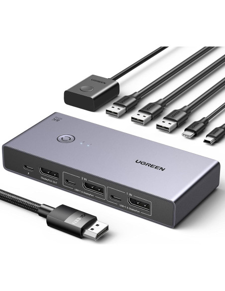 Interruptor KVM UGREEN DisplayPort 8K 2 en 1 con 4 USB 3.0 Interruptor KVM UGREEN DisplayPort 8K 2 en 1 con 4 USB 3.0