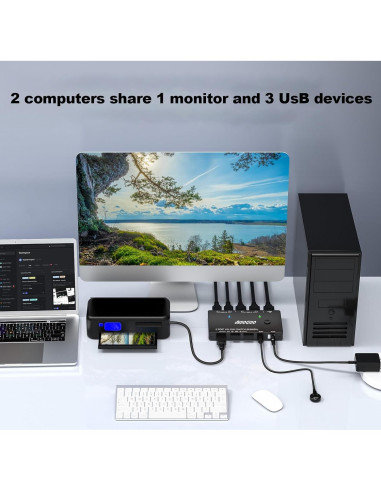 Conmutador KVM HDMI 8K AOOCOO 2 PC 1 Monitor USB 3.0