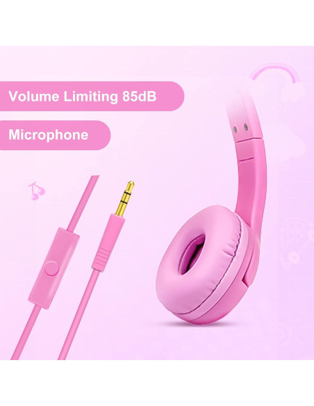 Auriculares de Gato Rosa LIMSON 85dB con Luz LED y Micrófono Auriculares de Gato Rosa LIMSON 85dB con Luz LED y Micrófono