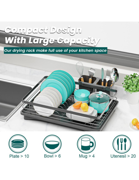 Escurridor de Platos Vepsens Negro Compacto con Drenaje Automático Escurridor de Platos Vepsens Negro Compacto con Drenaje Automático