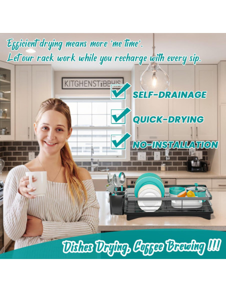Escurridor de Platos Vepsens Negro Compacto con Drenaje Automático Escurridor de Platos Vepsens Negro Compacto con Drenaje Automático