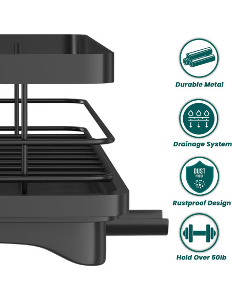 Escurridor de Platos Vepsens Negro Compacto con Drenaje Automático Escurridor de Platos Vepsens Negro Compacto con Drenaje Automático
