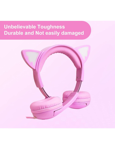 Auriculares de Gato Rosa LIMSON 85dB con Luz LED y Micrófono Auriculares de Gato Rosa LIMSON 85dB con Luz LED y Micrófono