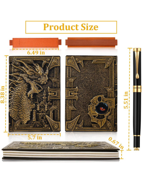 Cuaderno de Cuero Embosado Dragón A5 FEIDIAO con Bolígrafos Cuaderno de Cuero Embosado Dragón A5 FEIDIAO con Bolígrafos