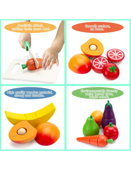 Juego de Comida de Madera GOPLACS para Niños 2-12 Años Juego de Comida de Madera GOPLACS para Niños 2-12 Años