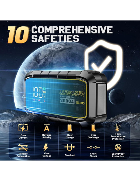 Arrancador de Salto LIFMOCER GS300 - 3000A 12V para Vehículos Arrancador de Salto LIFMOCER GS300 - 3000A 12V para Vehículos
