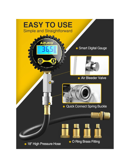 Medidor de Compresión Digital AZUNO 200 PSI con Adaptadores Medidor de Compresión Digital AZUNO 200 PSI con Adaptadores