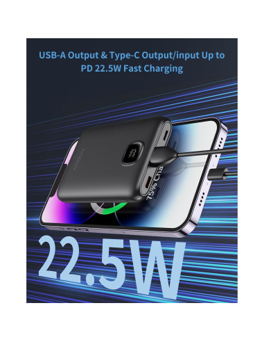 Cargador Portátil ANOUV 10000mAh Carga Rápida USB-C 22.5W