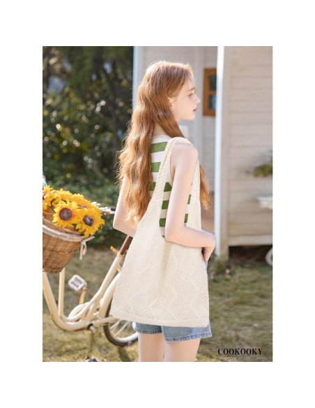 Bolsa de Playa de Crochet COOKOOKY Mediana A-beige Bolsa de Playa de Crochet COOKOOKY Mediana A-beige