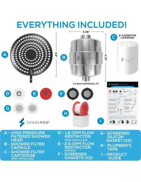 Cabezal de Ducha Filtrado SparkPod 23 Etapas Alta Presión Cabezal de Ducha Filtrado SparkPod 23 Etapas Alta Presión