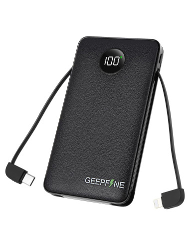 Cargador Portátil GEEPFINE 10000mAh con Cables Integrados - Carga Rápida PD20W