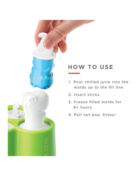Moldes de Paletas Zoku Dino, 6 Silicona Sin BPA, 1.6 oz Moldes de Paletas Zoku Dino, 6 Silicona Sin BPA, 1.6 oz
