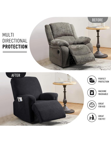 Cubierta de Reclinador KinCam 1 Plaza Negra Rayas Jacquard