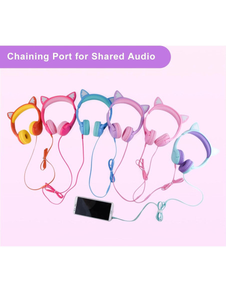 Auriculares de Gato Rosa LIMSON 85dB con Luz LED y Micrófono Auriculares de Gato Rosa LIMSON 85dB con Luz LED y Micrófono
