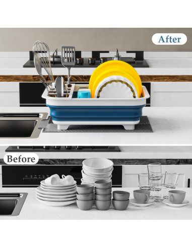 Escurridor de Platos Plegable udNmlaiebot Azul con Almohadilla