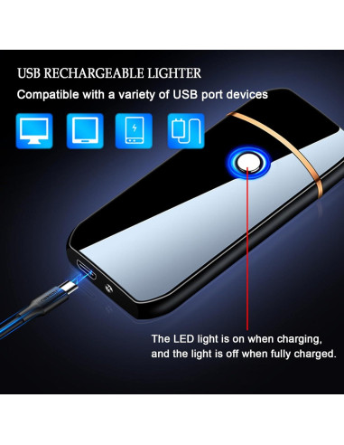 Encendedor Eléctrico Recargable USB YANGVVIA Negro a Prueba de Viento
