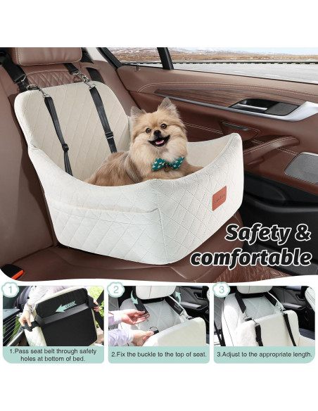 Asiento de Coche para Perros Medianos Lealchum Beige Desmontable Asiento de Coche para Perros Medianos Lealchum Beige Desmontable