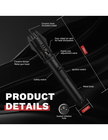 Encendedor de antorcha LAOKSFZ recargable butano negro Encendedor de antorcha LAOKSFZ recargable butano negro