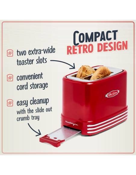 Tostadora Ancha Nostalgia Retro 2 Rebanadas 900W Rojo Tostadora Ancha Nostalgia Retro 2 Rebanadas 900W Rojo
