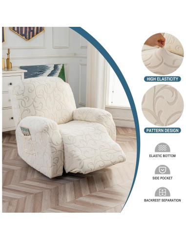 Funda de Sofá Reclinable 4 Piezas YUEANG Beige Lavable