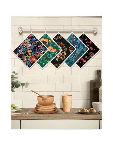 Paños de Cocina Reutilizables Miss Adola Bosque Animal - 5 Piezas