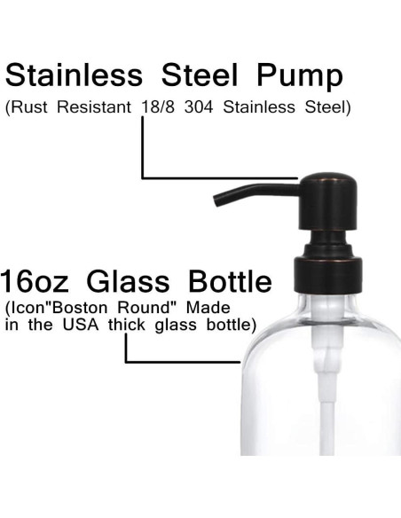 Dispensador de Jabón Líquido CHBJDAN 2 Botellas Vidrio 16 Oz Dispensador de Jabón Líquido CHBJDAN 2 Botellas Vidrio 16 Oz