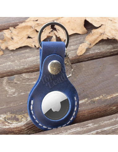 Funda de Cuero Toprank para Apple AirTag - Azul, Hecha a Mano