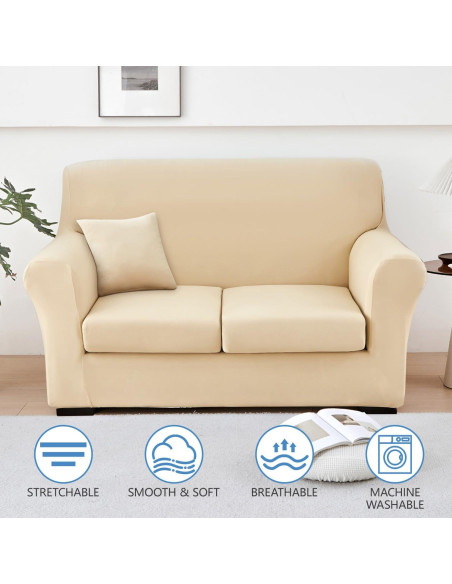 Funda Estirable para Loveseat Keyroal Beige 4 Piezas Funda Estirable para Loveseat Keyroal Beige 4 Piezas