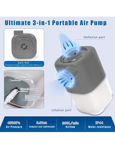 Bomba de Aire Eléctrica Portátil ULTAC 3500mAh 4.5KPa con Luz LED