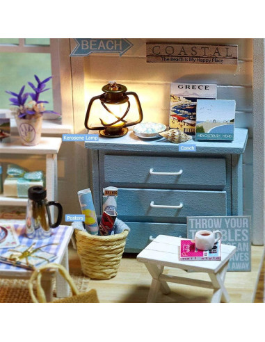 Kit Casa de Muñecas Miniatura DIY TuKIIE Cabaña de Playa 15x10.4x12.4cm