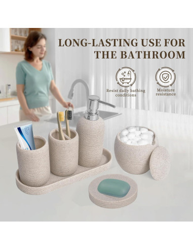 Juego de Accesorios de Baño 6 Piezas Beige Boershun