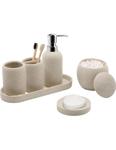 Juego de Accesorios de Baño 6 Piezas Beige Boershun