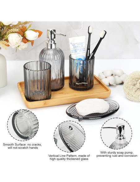 Juego de Accesorios de Baño Ulable 4 Piezas Vidrio Negro Juego de Accesorios de Baño Ulable 4 Piezas Vidrio Negro