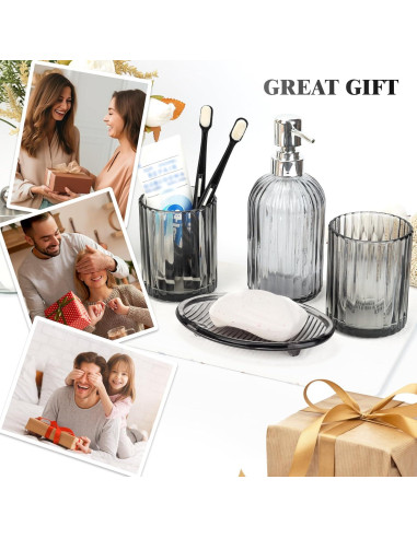 Juego de Accesorios de Baño Ulable 4 Piezas Vidrio Negro
