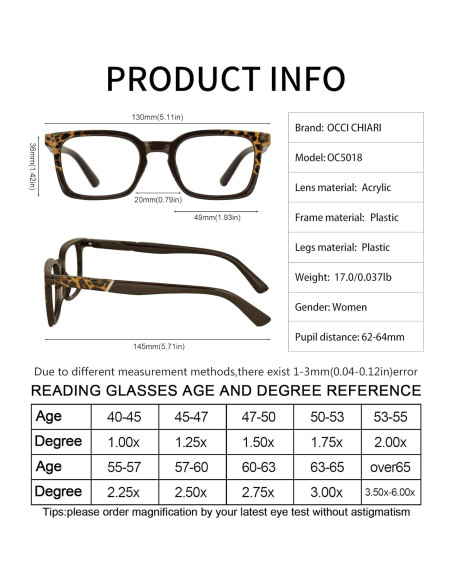 Gafas de Lectura OCCI CHIARI para Mujeres 1.25x Marrón Gafas de Lectura OCCI CHIARI para Mujeres 1.25x Marrón