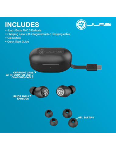 Auriculares Inalámbricos JLab JBuds ANC 3 con Estuche Carga