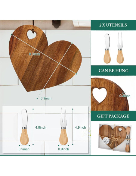 Tabla de Queso en Forma de Corazón Patelai con Cuchillo y Tenedor Tabla de Queso en Forma de Corazón Patelai con Cuchillo y Tenedor