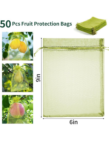 50 Bolsas de Protección de Frutas NIUBIER 15x23 cm Verde