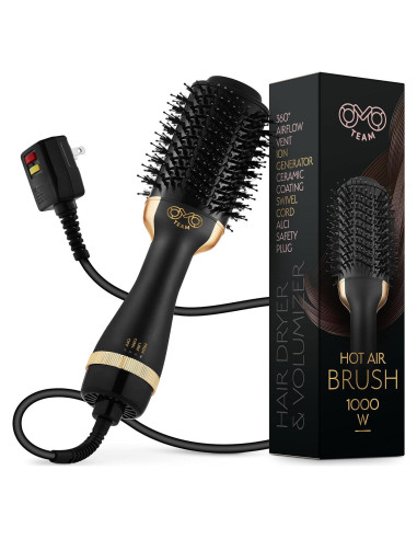 Cepillo Secador de Cabello OMO TEAM Ovalado 75mm Negro Dorado