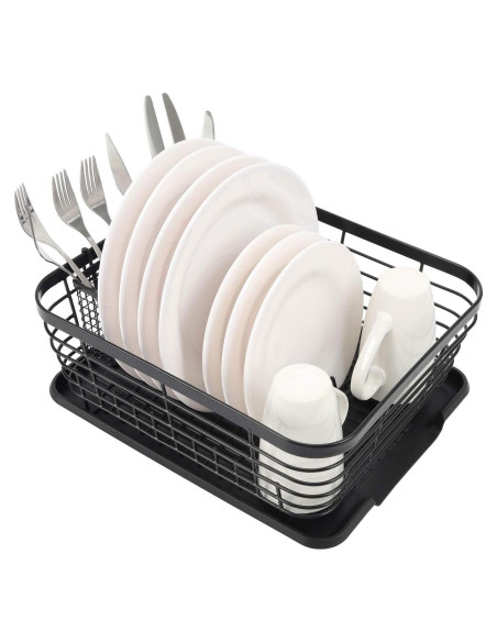 Estante Secador de Platos TQVAI con Soporte de Utensilios Negro Estante Secador de Platos TQVAI con Soporte de Utensilios Negro